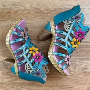 Vibrant Floral Cutout Heels